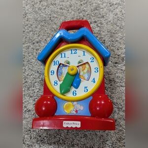 1994 Fisher-Price Red & Blue Musical Learning Clock Toy
